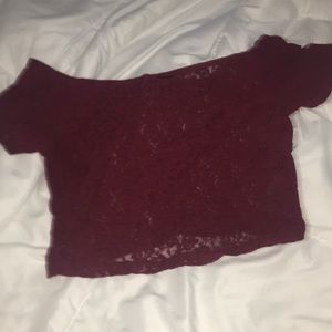 Maroon strapless crop top lace see through